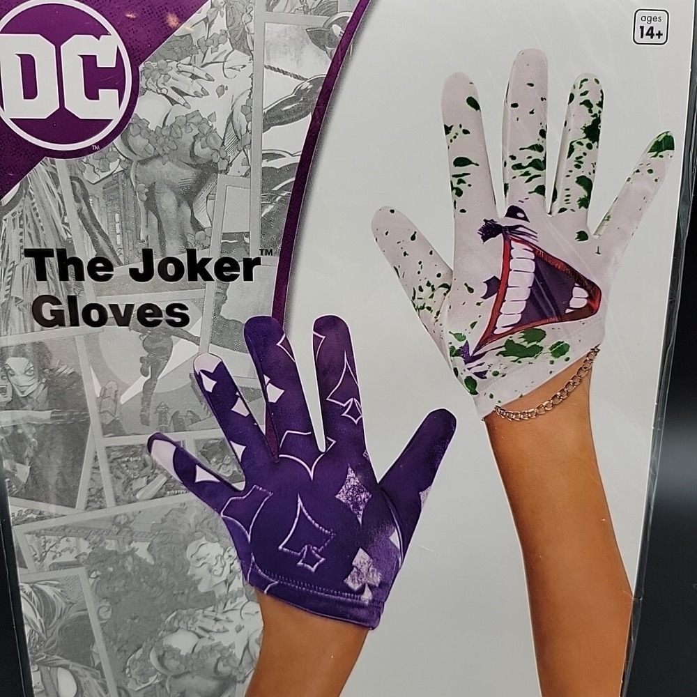 The Joker Gloves with Laughing Mouth Costume DC Comics Cosplay Purple Green - Picture 2 of 7